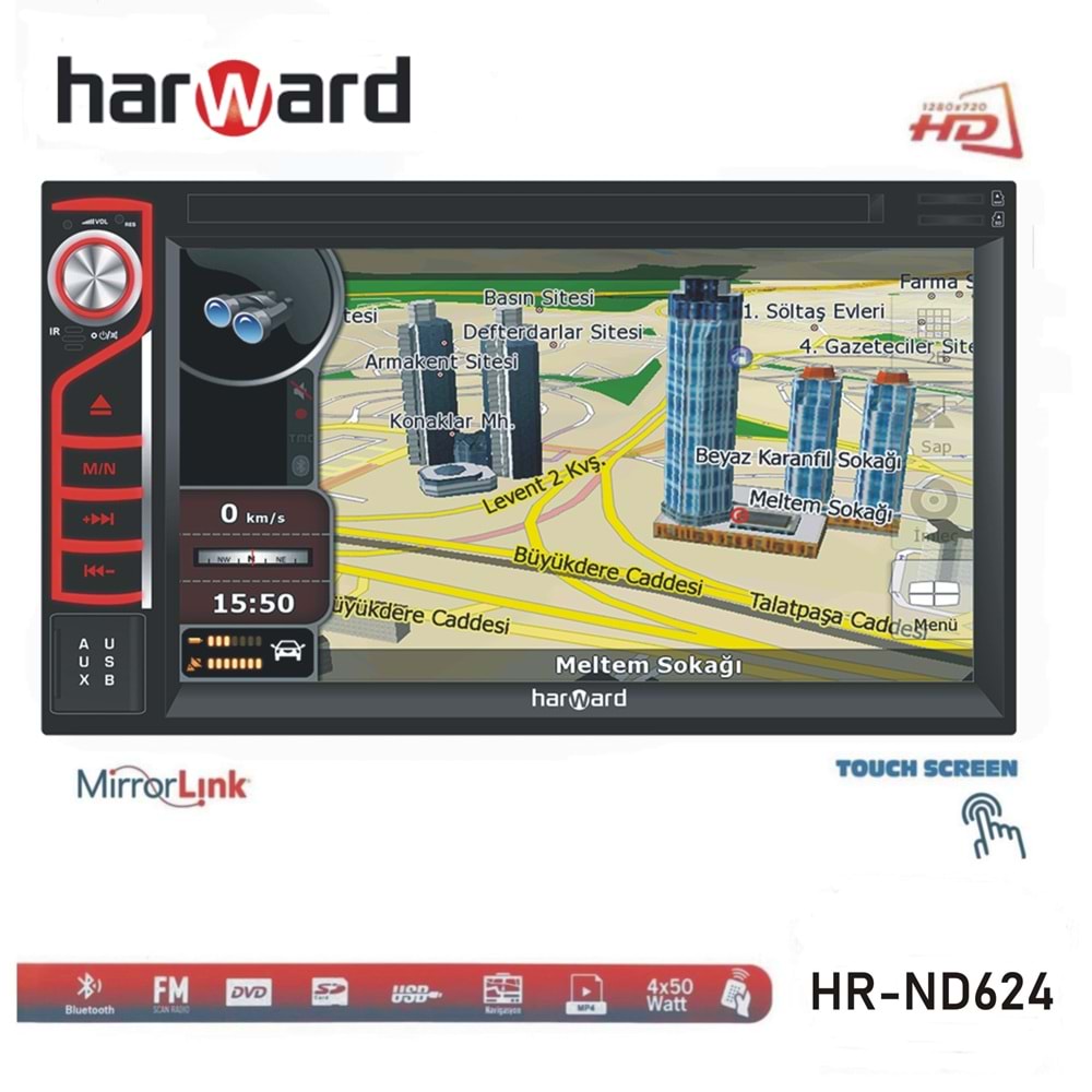 Harward HR-ND624 6,2 İnç Double Bt/Dvd/Sd/Usb/Fm GPS Oto Teyp (kamera hediyeli)