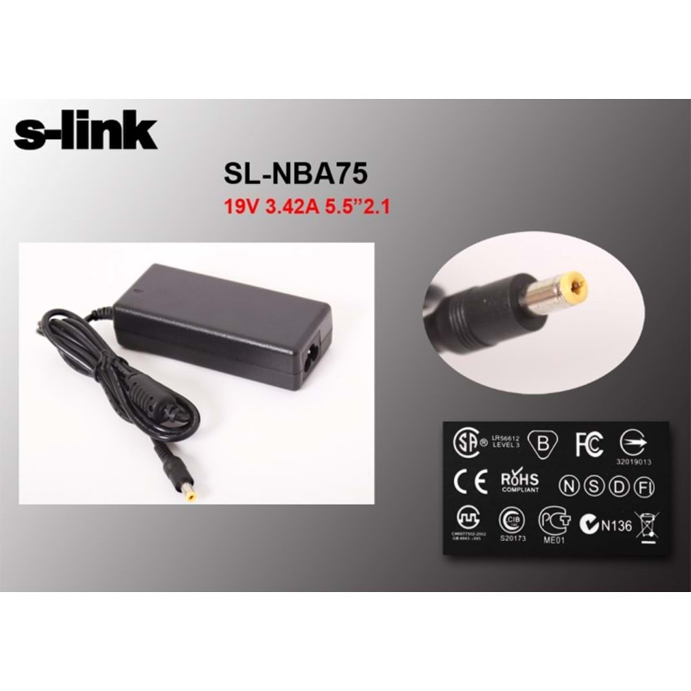 S-link SL-NBA75 65W 19V 3.42A 5.5*2.1 Acer Netbook Standart Adaptör