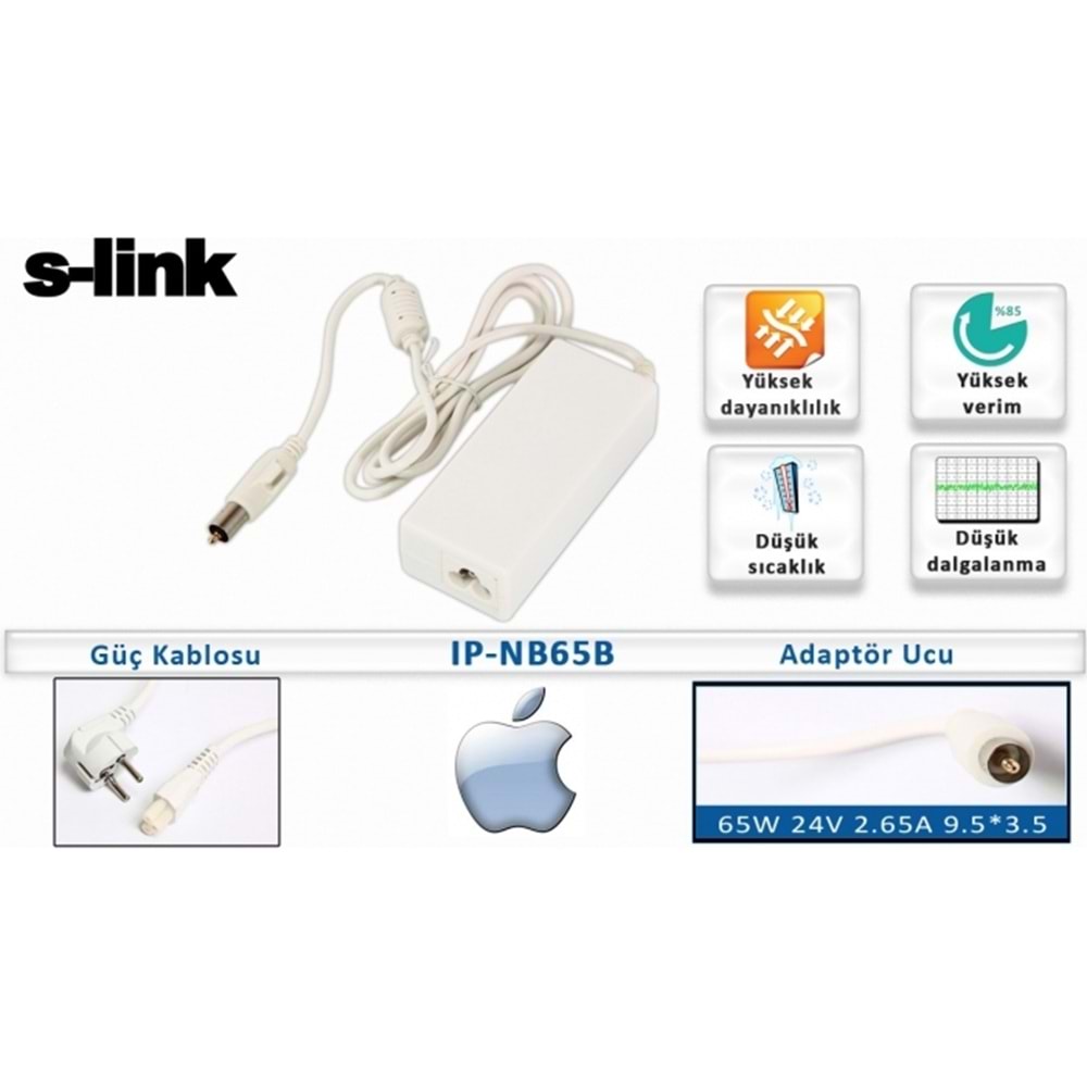S-link IP-NB65B 65W 24V 2.65A 9.5*3.5 APPLE Notebook Standart Adaptör