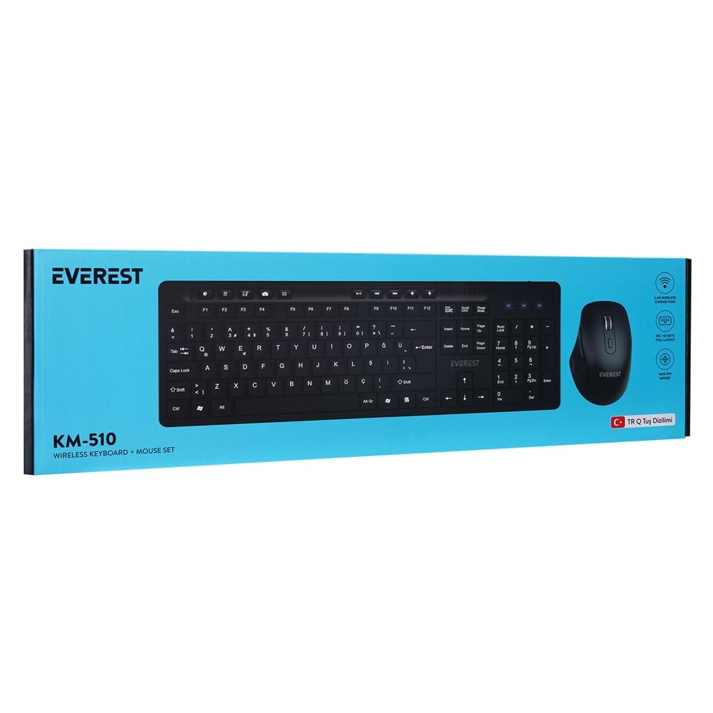 Everest KM-510 Siyah Kablosuz Q Multimedia Klavye + Mouse Set