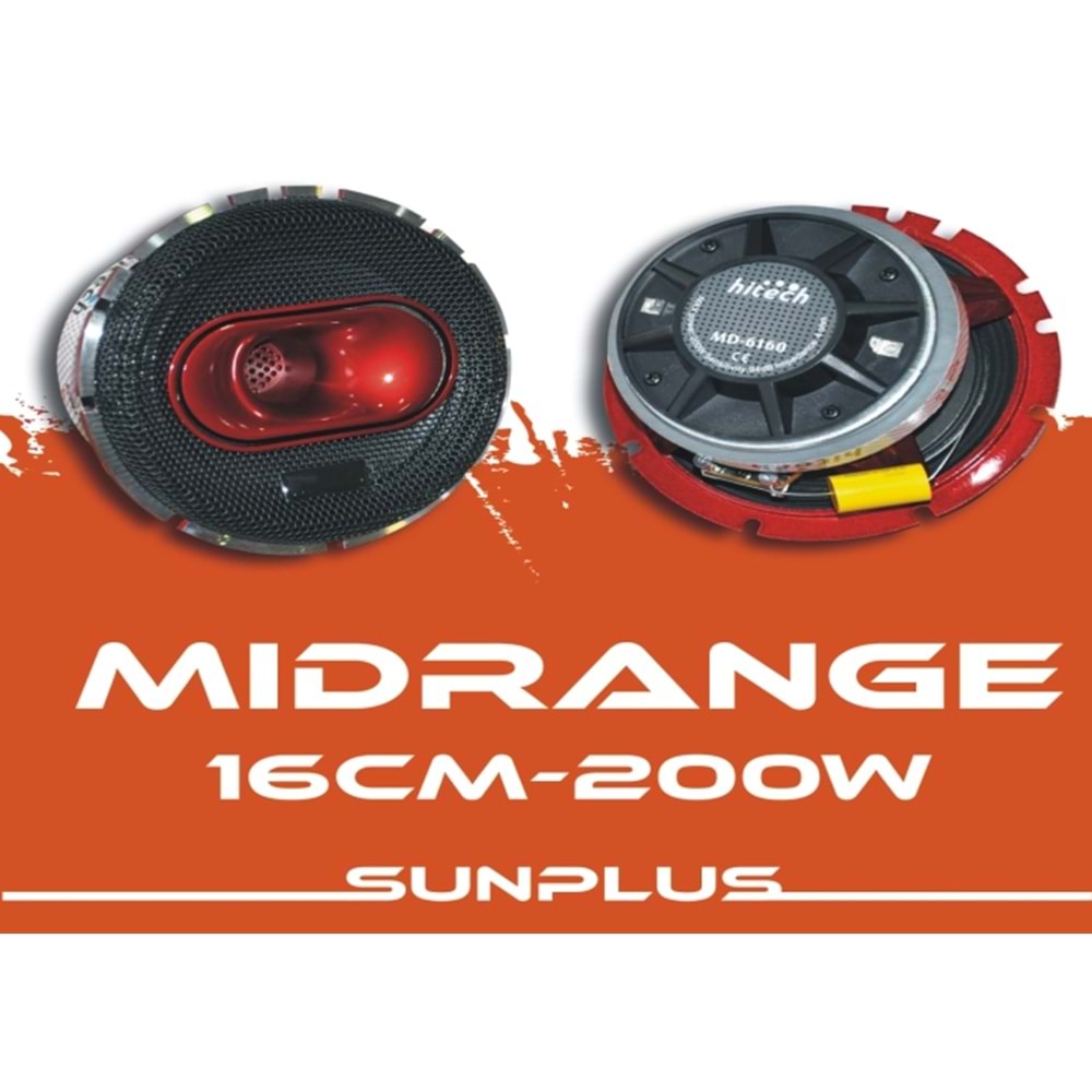 Sunplus MD-6160 16cm 200 Watt Mıdrange Oto Hoparlör (2'li Takım)