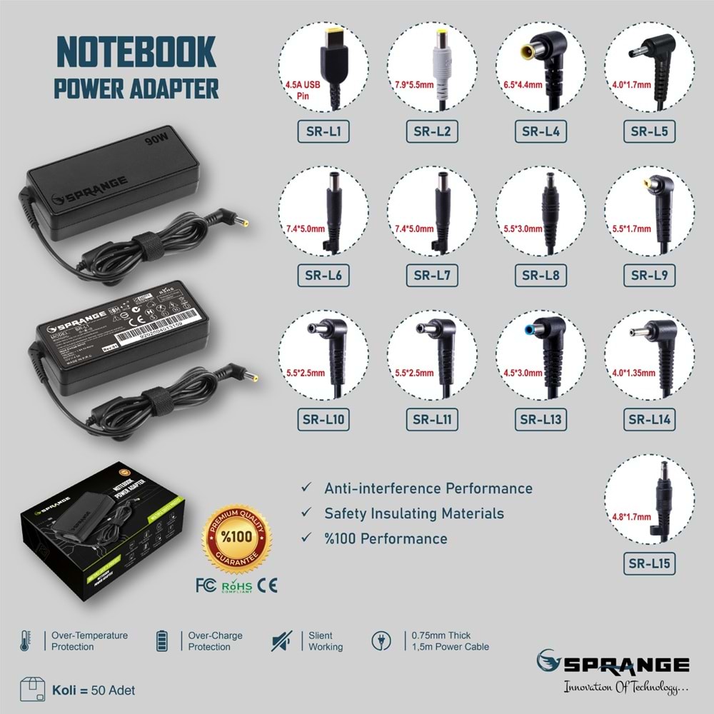 Sprange SR-L17 19V 3.42A 65W Acer Samsung 3.0x1.1 Notebook Adaptör