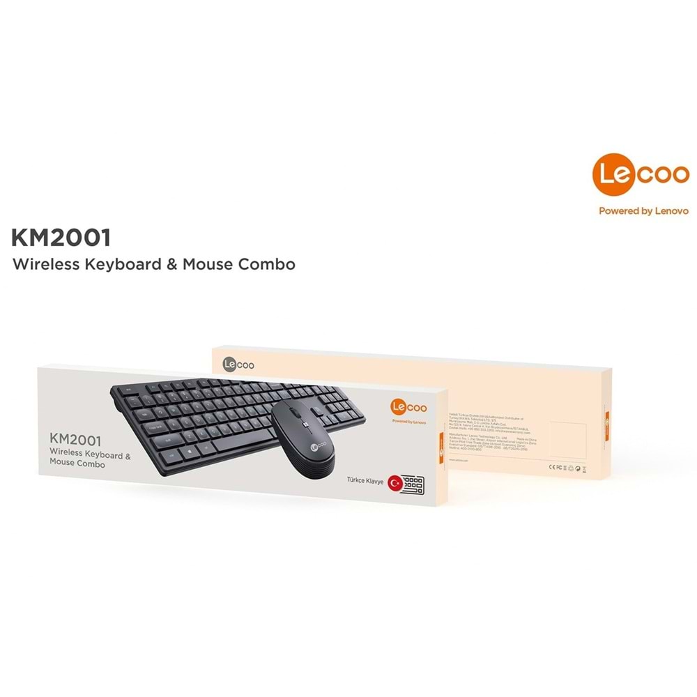 Lenovo Lecoo KM2001 Kablosuz Siyah Klavye + Mouse Set