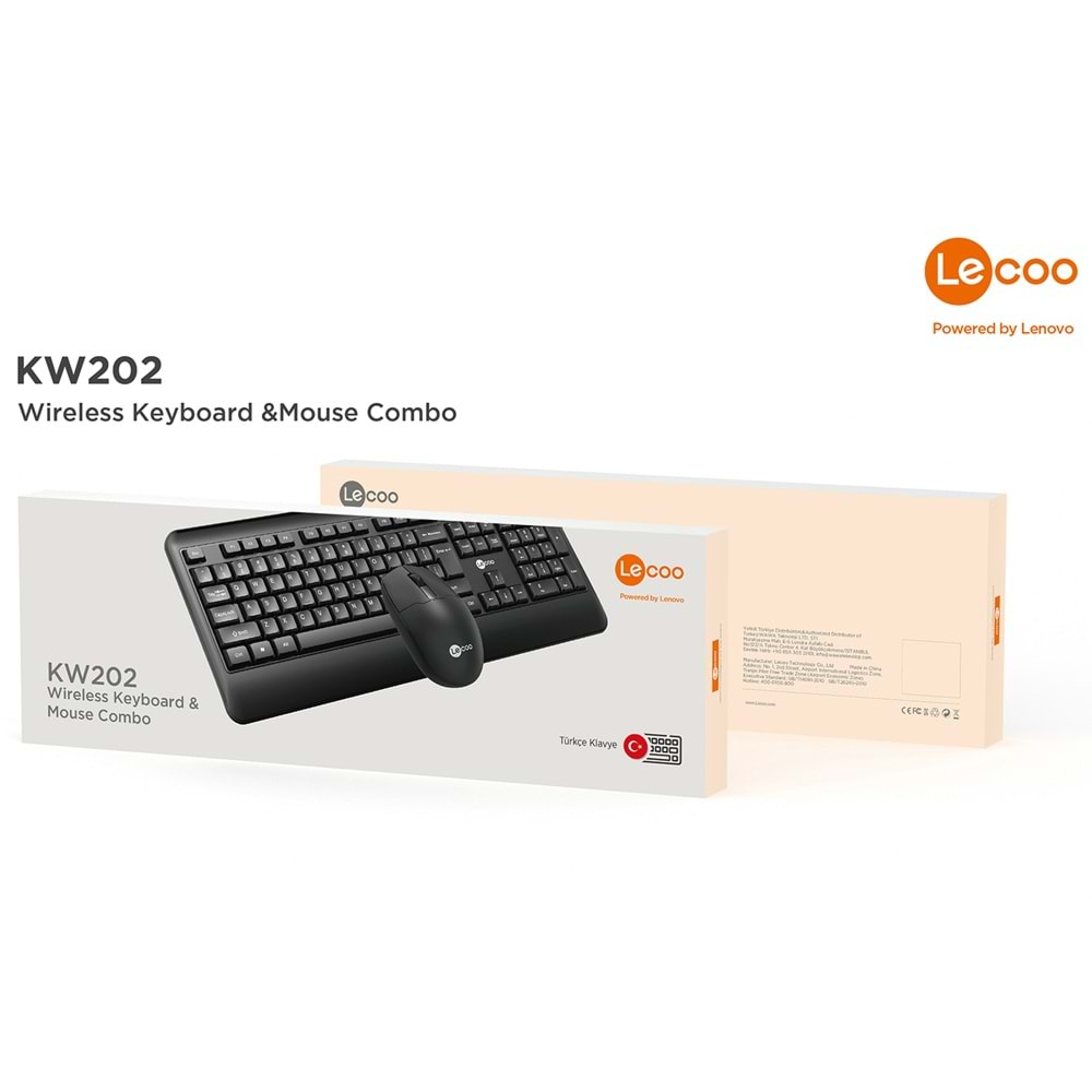 Lenovo Lecoo KW202 Kablosuz Siyah Klavye + Mouse Set