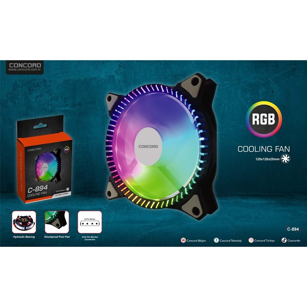Concord C-894 RGB Kasa Soğutucu Fanı