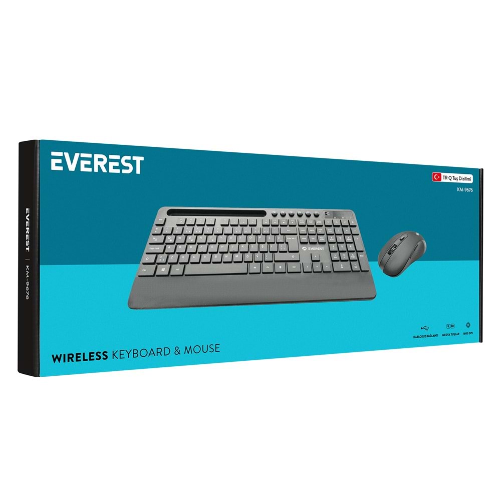 Everest KM-9676 Siyah MultimedyaTablet-TelefonStandlı Klavye +Mouse Set Everest