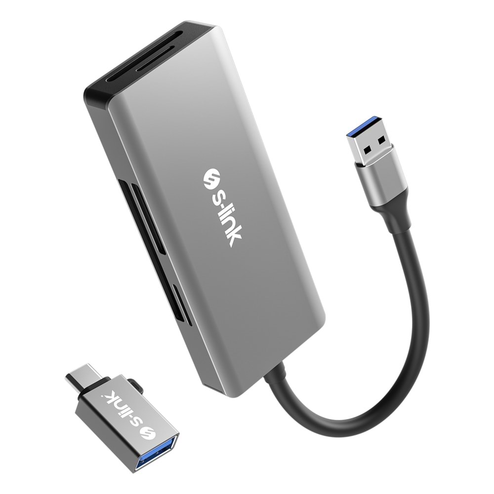 S-link SL-CR51 Type-C ve USB3.0 CF, SD, M2, Micro SD, MS 5 in 1 Metal Kart Okuyucu