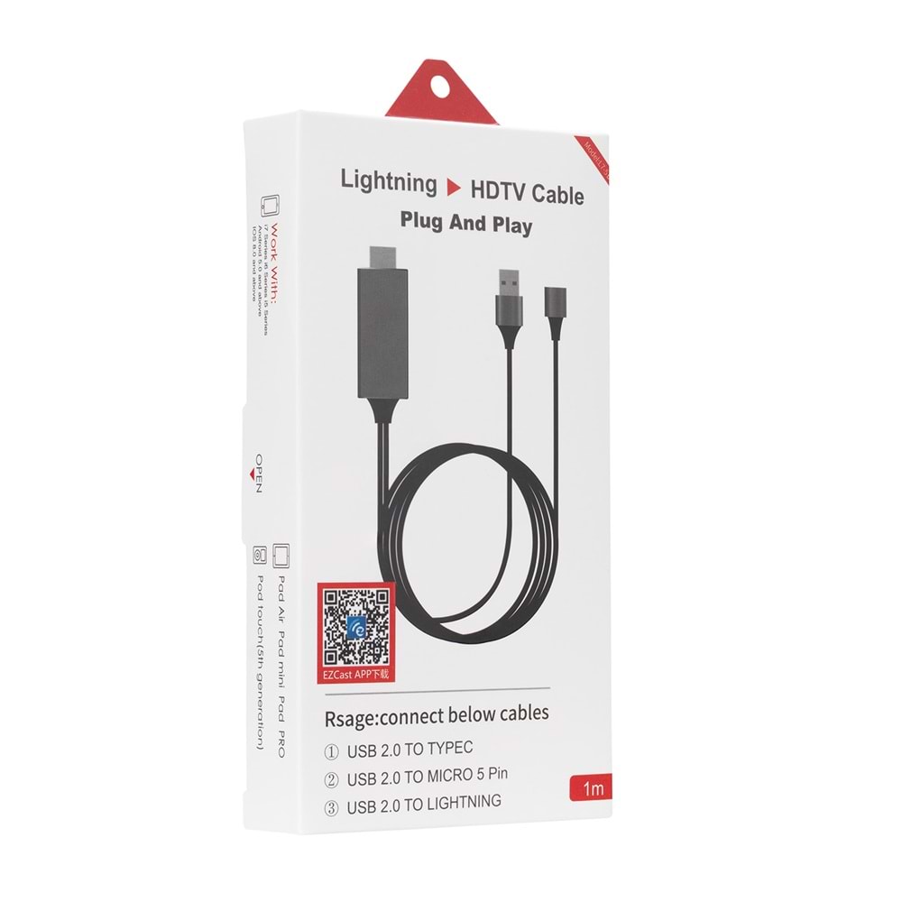 Hytech HY-XO54 Görüntü Aktarıcı Kırmızı/Siyah USB-F to HDMI 1mt Mobil Telefon Uyumlu Kablo
