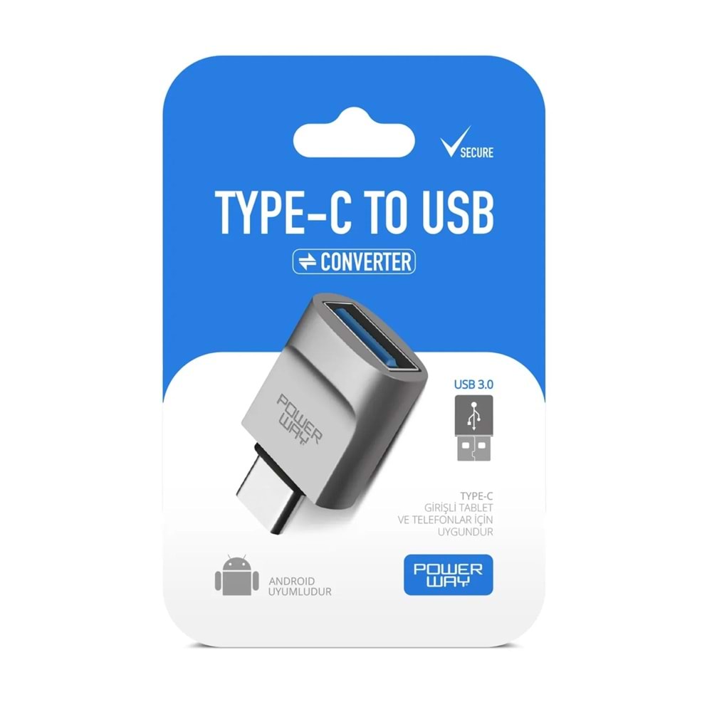 Powerway XO20 3,0 Gümüş USB F to Type C M Metal Gövdeli OTG Çevirici
