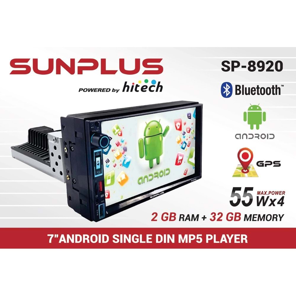 Sunplus SP-8920 7 İnç Androıd 10 Sıngle 2+32 Gb Oto Teyp