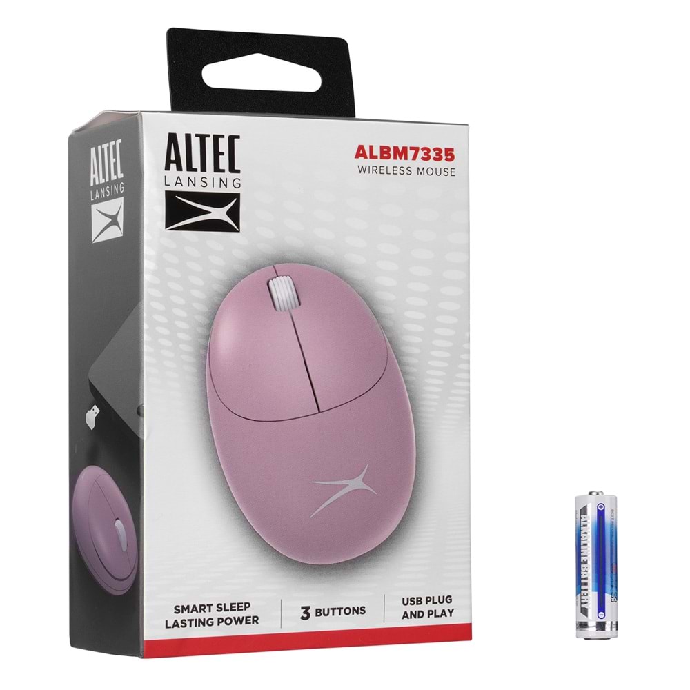 Altec Lansing ALBM7335 Beyaz/Pembe 2.4GHz USB 1200DPI Alkalin Pilli Kablosuz Mouse