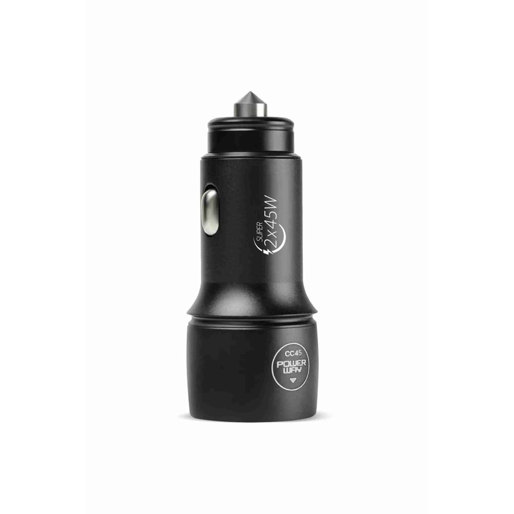 Powerway CC45 45W PD Ultra Hızlı 2x Type-C Girişli Araç Içi Çakmaklık Şarj Adaptörü Araç Şarj Başlığı
