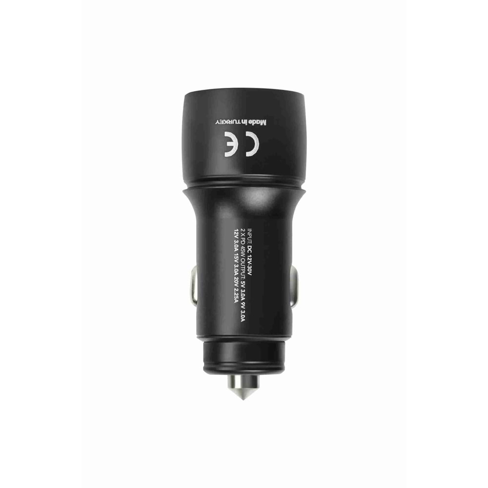 Powerway CC45 45W PD Ultra Hızlı 2x Type-C Girişli Araç Içi Çakmaklık Şarj Adaptörü Araç Şarj Başlığı
