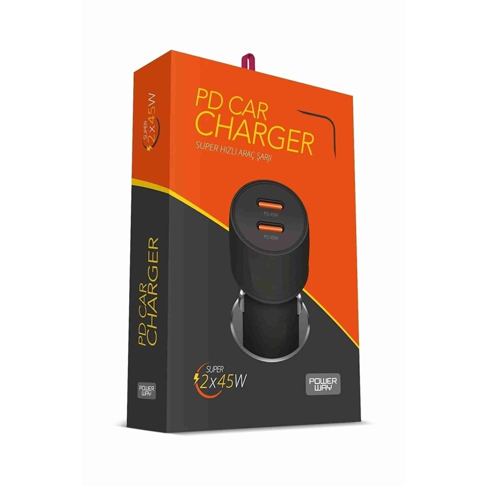 Powerway CC45 45W PD Ultra Hızlı 2x Type-C Girişli Araç Içi Çakmaklık Şarj Adaptörü Araç Şarj Başlığı