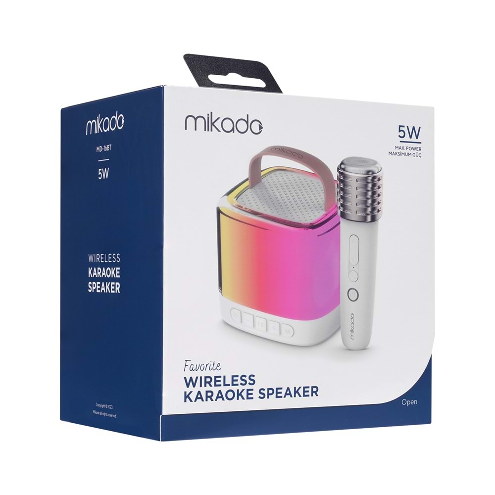 Mikado MD-16BT Favorite Beyaz TF Kart Destekli Bluetooth Wireless Karaoke Mikrofonlu 1200mAh Taşınabilir Speaker