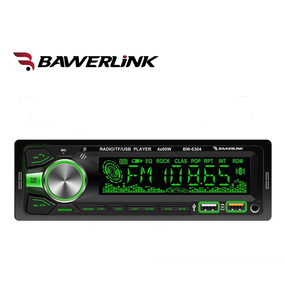Bawerlink BW-6304 4x50 Watt Çift USB/SD/FM Bluetooth Oto Teyp