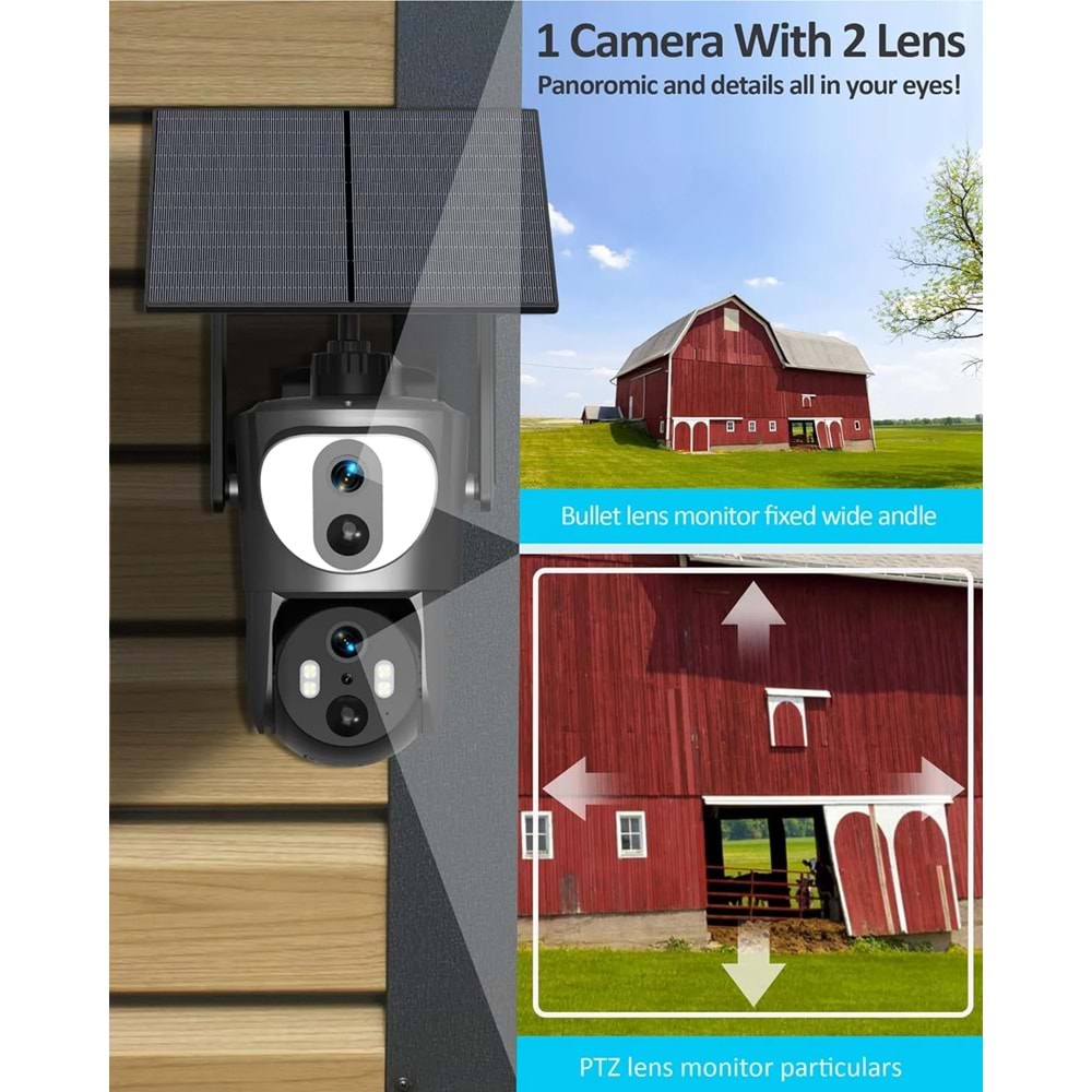 Mpıa SD210 Çift Kamera 4G 3+3MP İP Wifi Full HD Suya Dayanıklı Ledli Gece Görüşlü 2 Antanli Hareketli Kamera