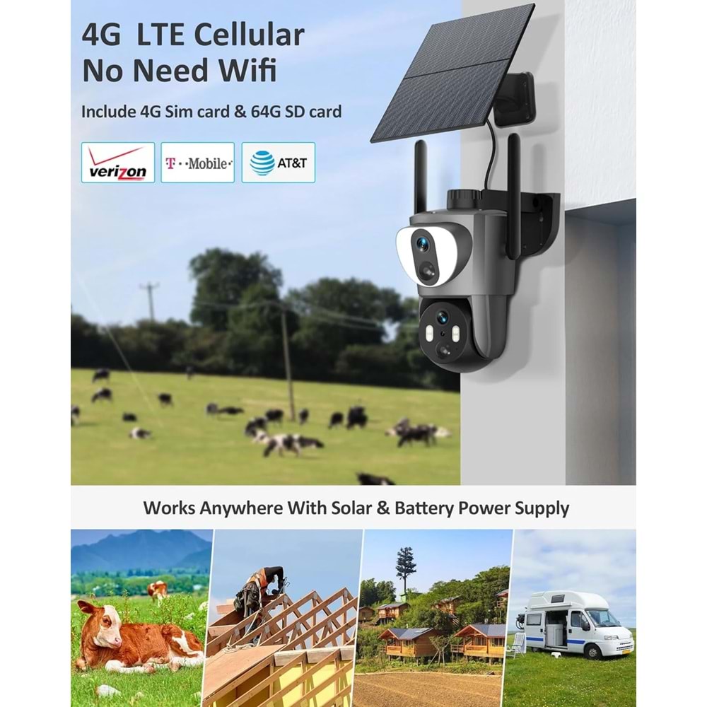 Mpıa SD210 Çift Kamera 4G 3+3MP İP Wifi Full HD Suya Dayanıklı Ledli Gece Görüşlü 2 Antanli Hareketli Kamera