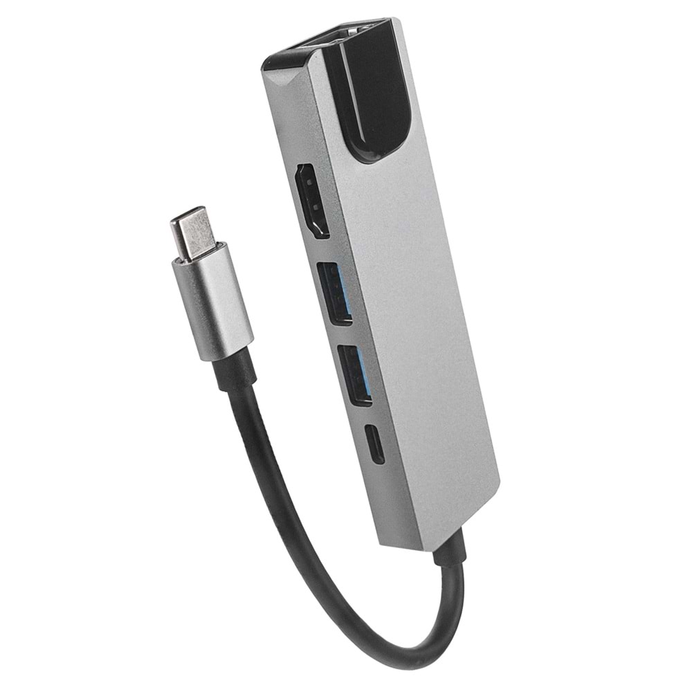 Bawerlink BW-2031 4K@30Hz Gri Metal 2xUSB 3.0 1xHDMI 1xPD 10/100 Type-C Adaptör