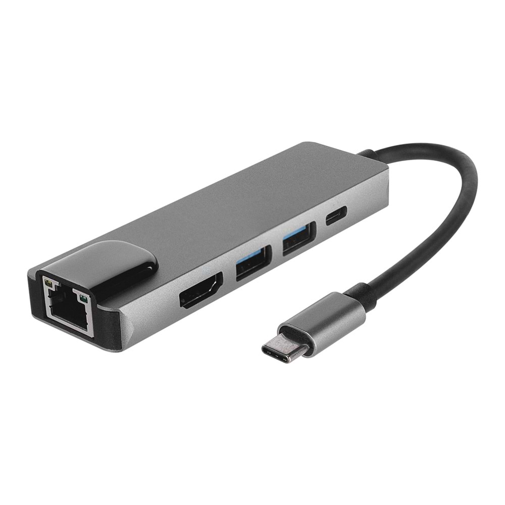 Bawerlink BW-2031 4K@30Hz Gri Metal 2xUSB 3.0 1xHDMI 1xPD 10/100 Type-C Adaptör