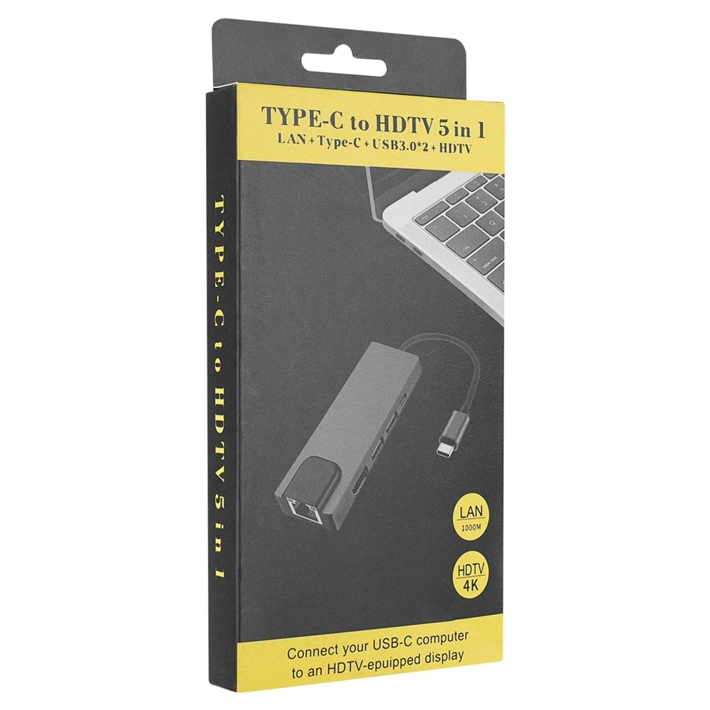 Bawerlink BW-2031 4K@30Hz Gri Metal 2xUSB 3.0 1xHDMI 1xPD 10/100 Type-C Adaptör