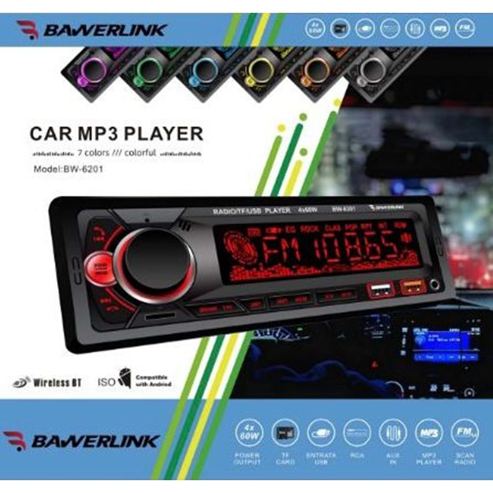 Bawerlink BW-6201 4x50 Watt Çift USB/SD/FM Bluetooth Oto Teyp