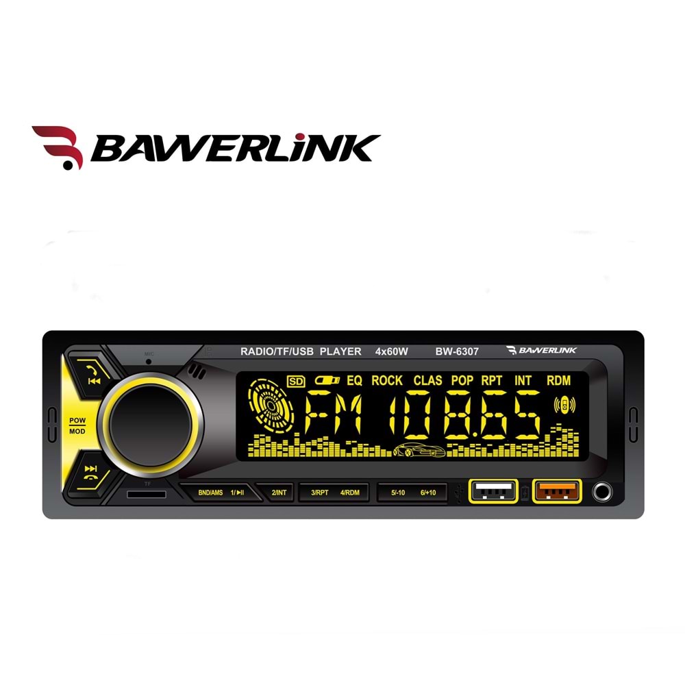 Bawerlink BW-6307 4x50 Watt Çift USB/SD/FM Bluetooth Oto Teyp