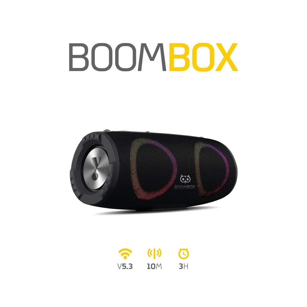 Powerway BOOMBAX 30W Çift Bass Usb Hafıza Kartı Aux Radyo Led Işıklı Bluetooth Hoparlör Hi-Fi Ses Bombası