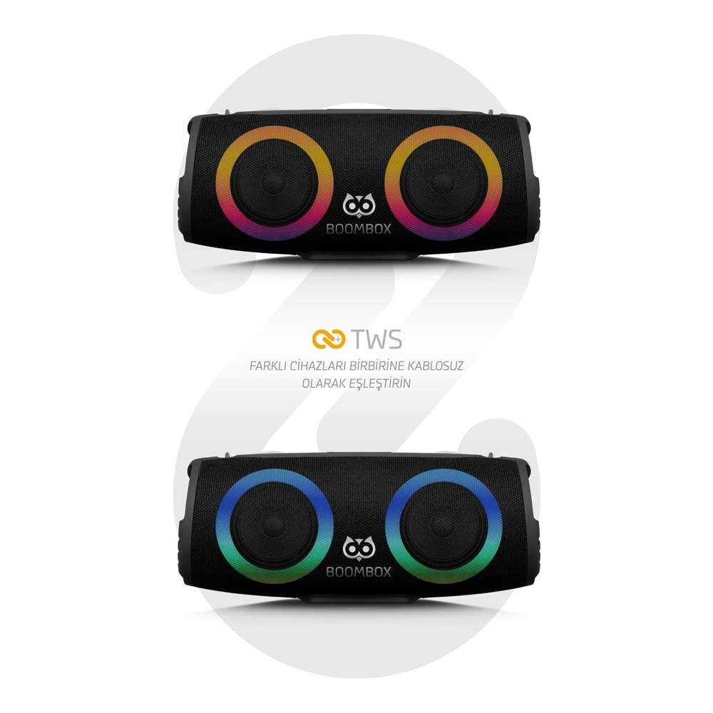 Powerway BOOMBAX 30W Çift Bass Usb Hafıza Kartı Aux Radyo Led Işıklı Bluetooth Hoparlör Hi-Fi Ses Bombası