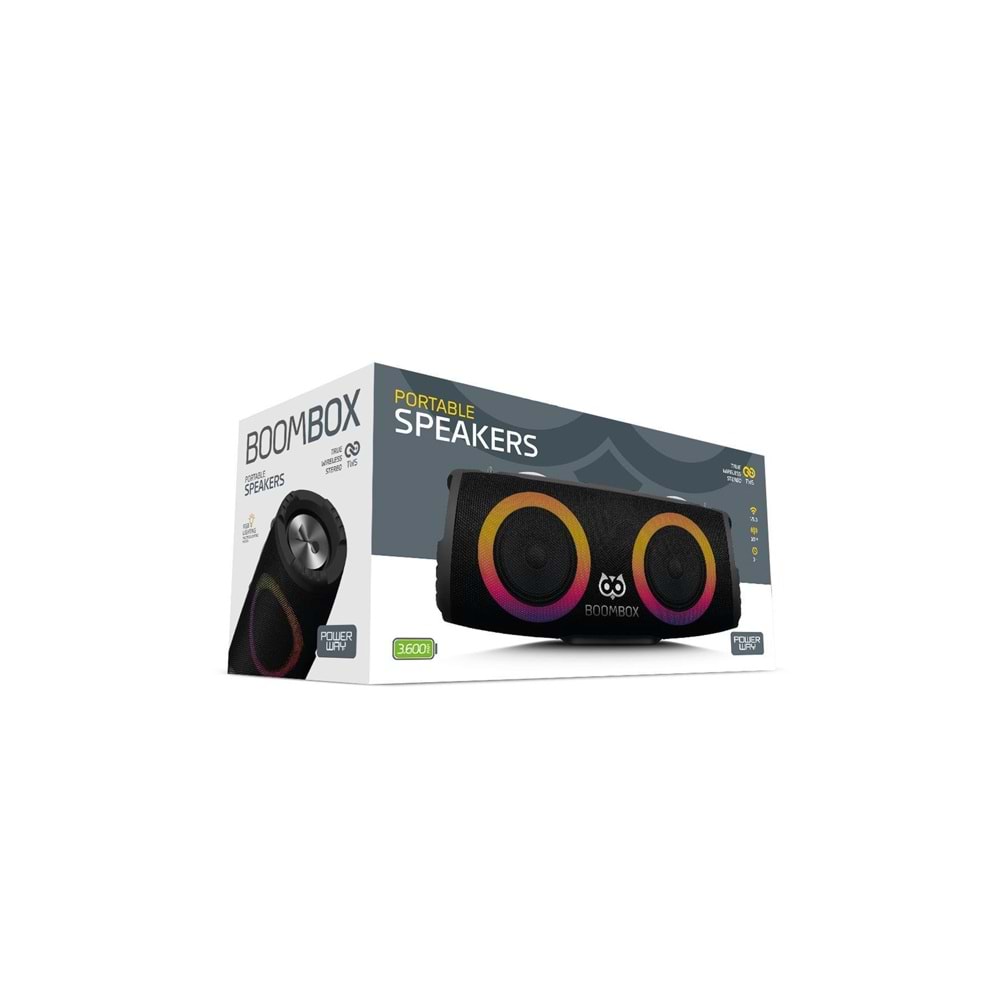 Powerway BOOMBAX 30W Çift Bass Usb Hafıza Kartı Aux Radyo Led Işıklı Bluetooth Hoparlör Hi-Fi Ses Bombası