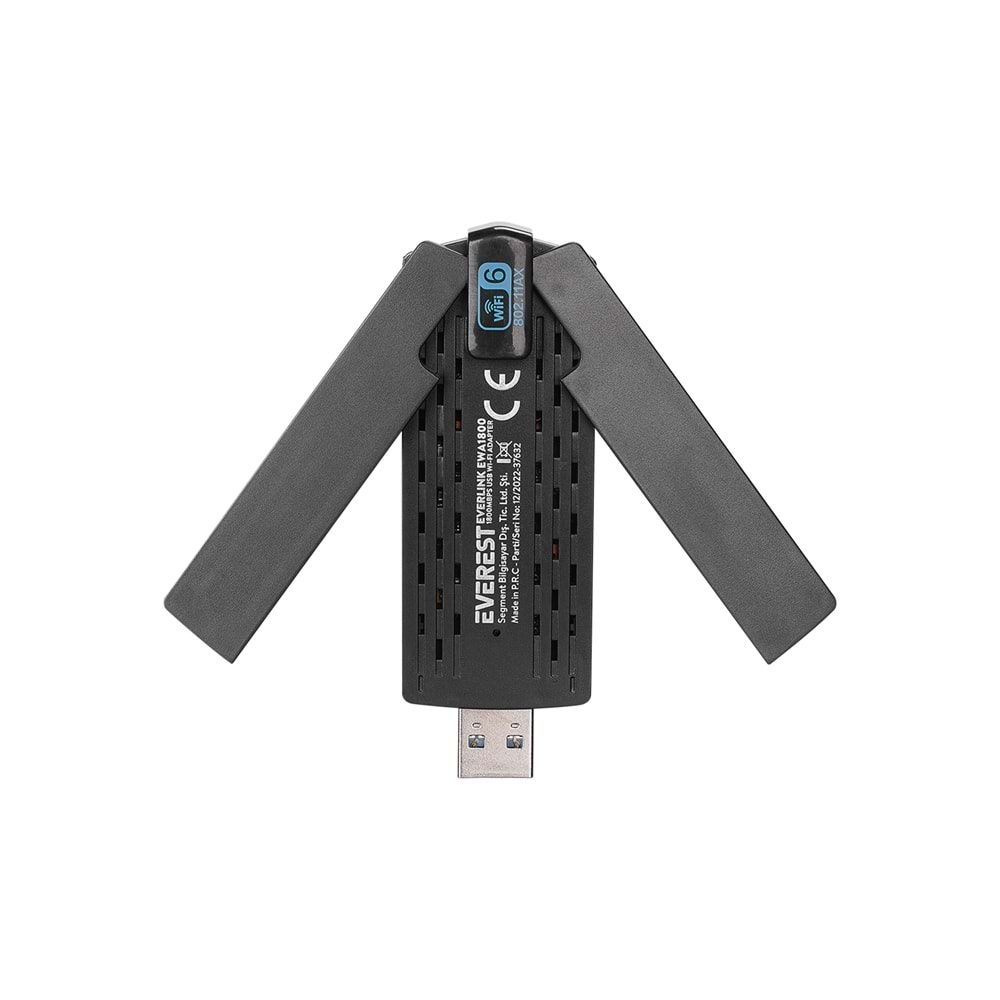 Everest EVERLINK EWA1800 1800Mbps 2.4GHz/5GHz WIFI-6 AX1800 RTL8832 2*3.5dBi USB3.0 Kablosuz Adaptör