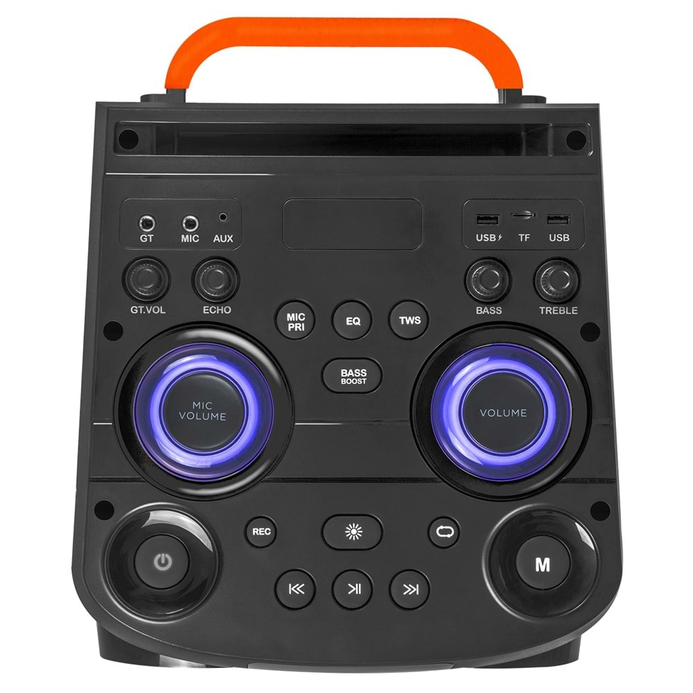 Mikado MD-103KP 200W 12V 14000mAh Bataryalı Siyah 1 UHF UV Mikrofonlu USB/BT/TF/TWS/AUX RGB 220V Kablolu Gitar Girişli P