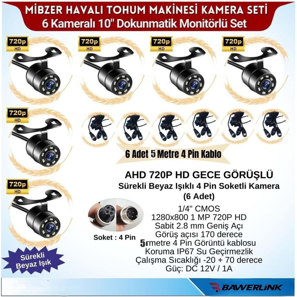 Bawerlink Mibzer Için 6 Kameralı 10 Inç Monitör Altıya Bölen
