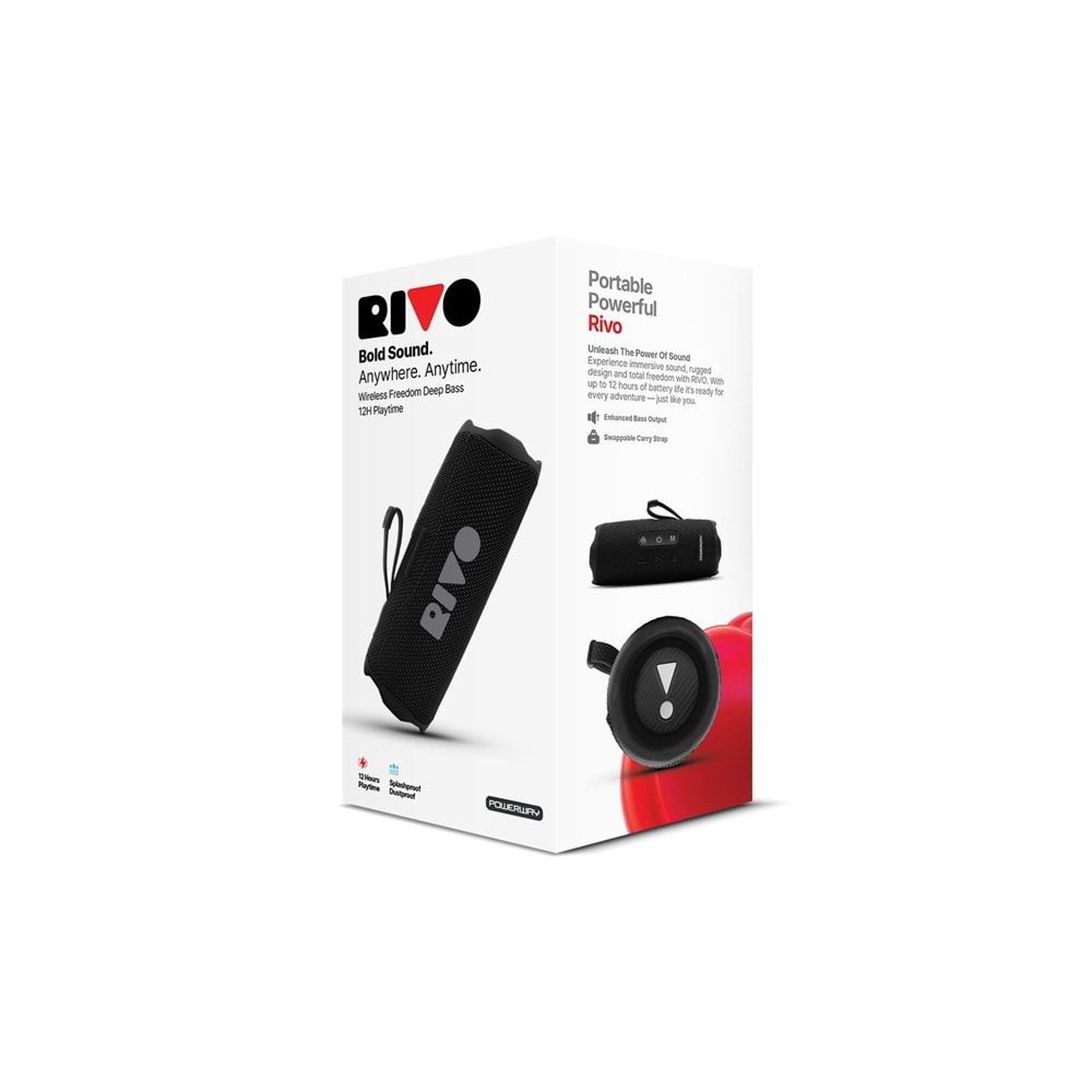 Powerway RİVO Siyah Taşınabilir Bluetooth Kablosuz Hoparlör 12 Saat Oynatma Çoklu Bağlantı