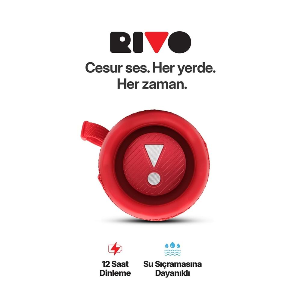 Powerway RİVO Kırmızı Taşınabilir Bluetooth Kablosuz Hoparlör 12 Saat Oynatma Çoklu Bağlantı