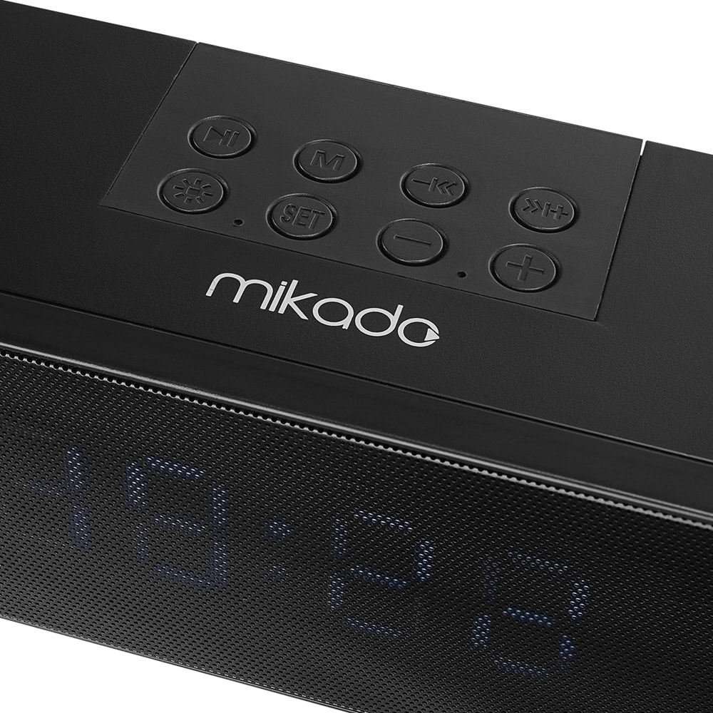Mikado MD-SBT27 Siyah 10W 2400mAh BT,RGB,Alarm,Clock,TF Card Type-C,USB Soundbar Speaker