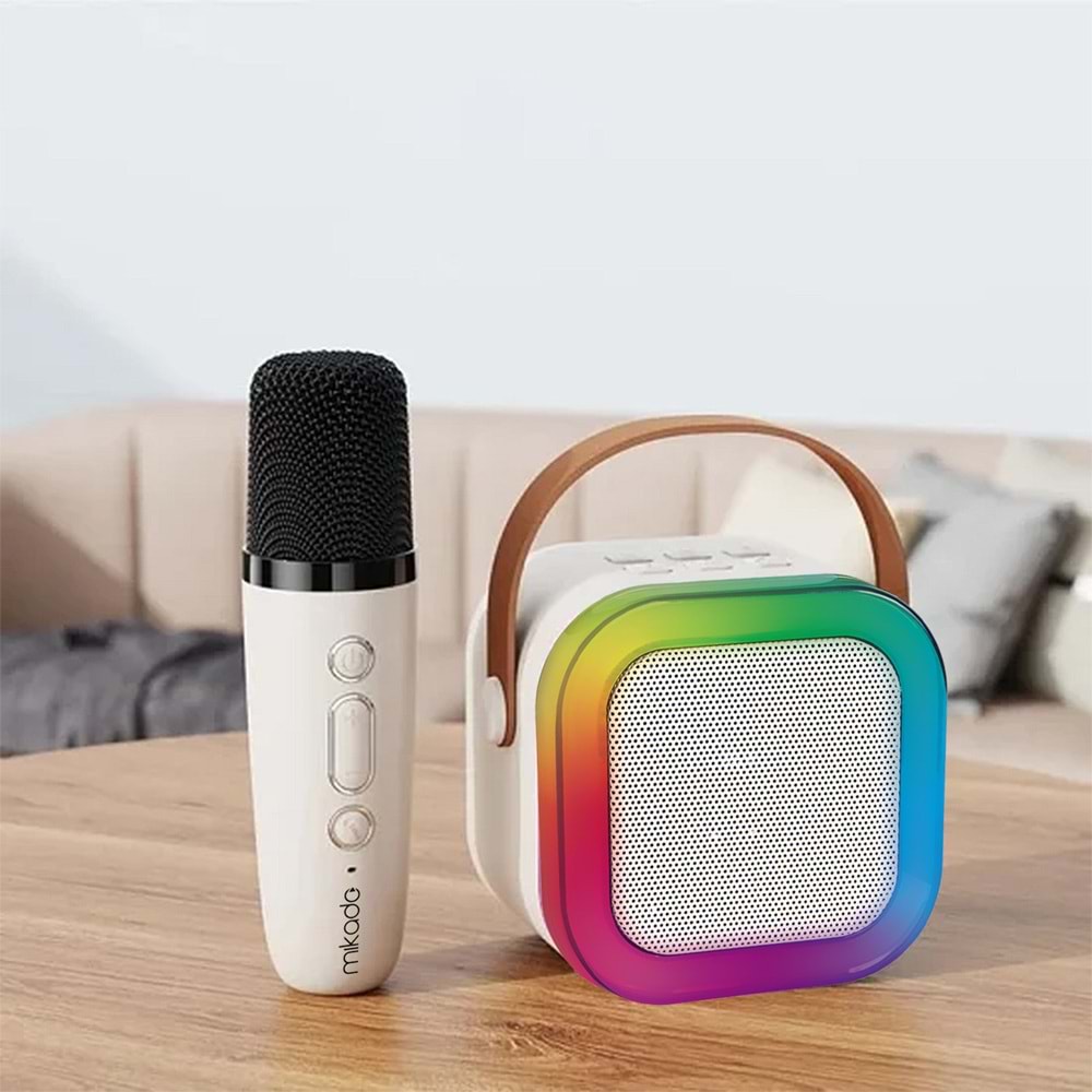 Mikado MD-27BT Naos Krem USB+TF+Bluetooth Destekli Wireless Karaoke Mikrofonlu 5W 800mAh Taşınabilir Speaker