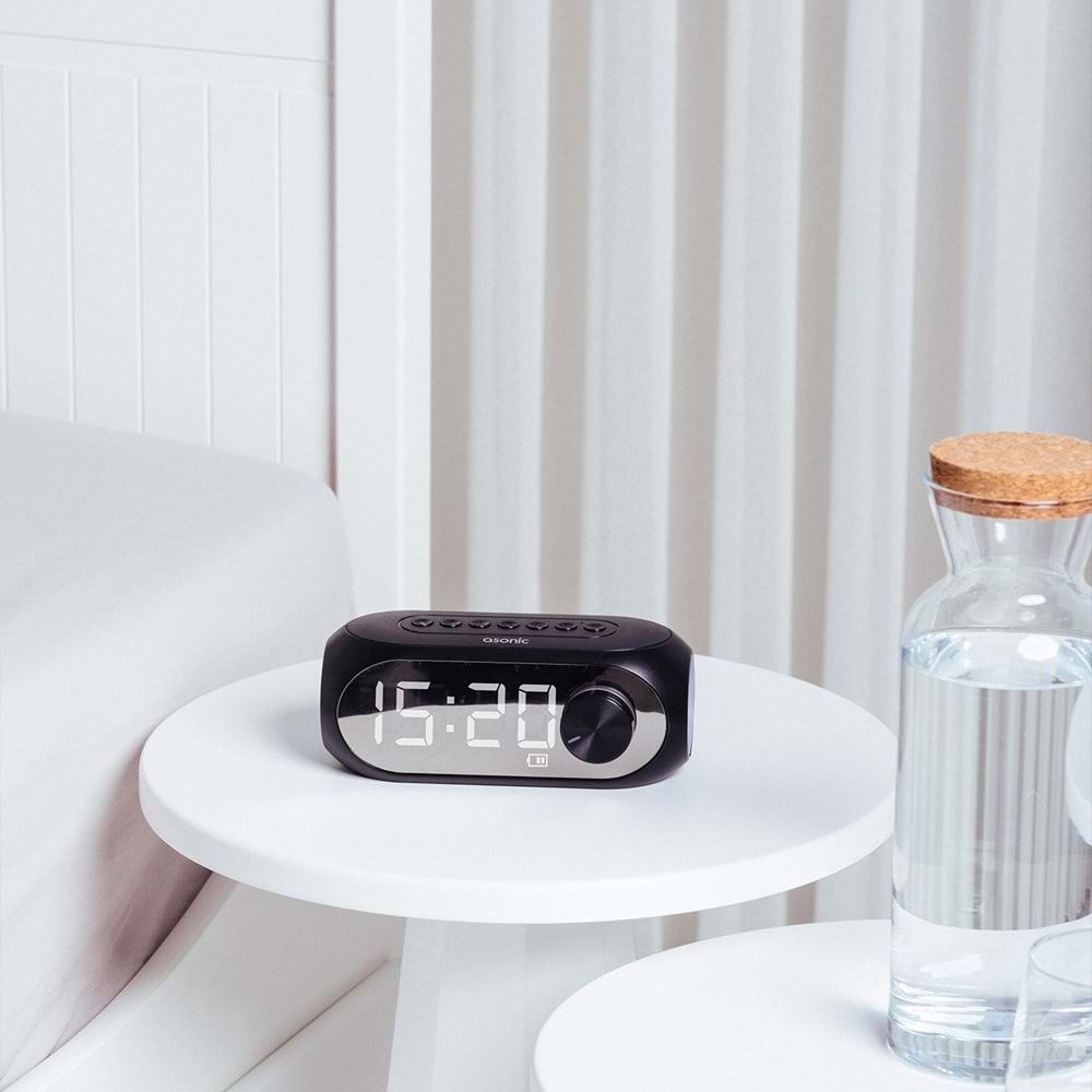 Asonic AS-W6 1200mAh 5W Siyah Bluetooth-Aux-Derece-Usb Double Alarmlı Saat Speaker
