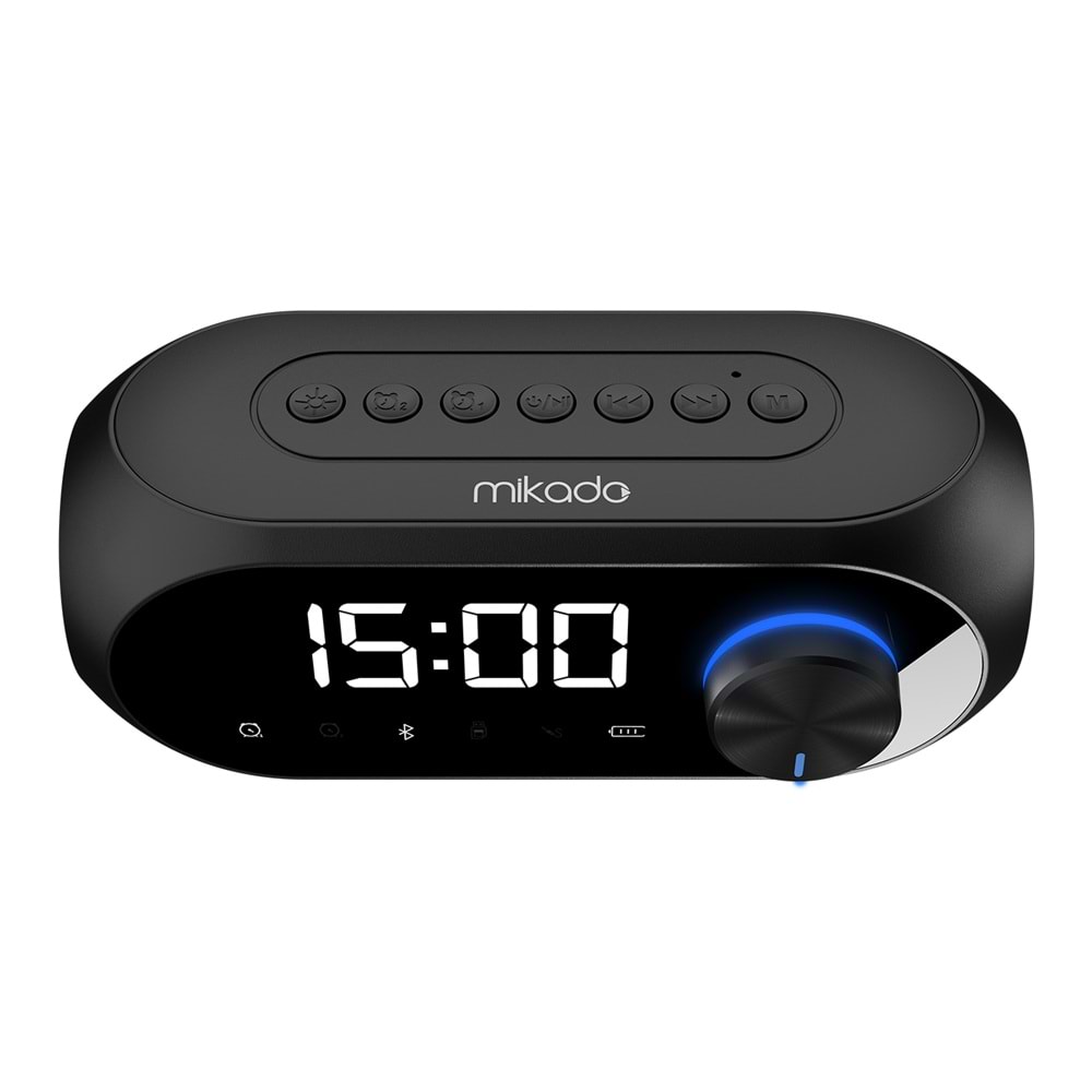 Mikado MD-W7 1200mAh 5W Beyaz/Siyah Bluetooth-Aux-Derece-Usb-FM Double Alarmlı Saat Speaker