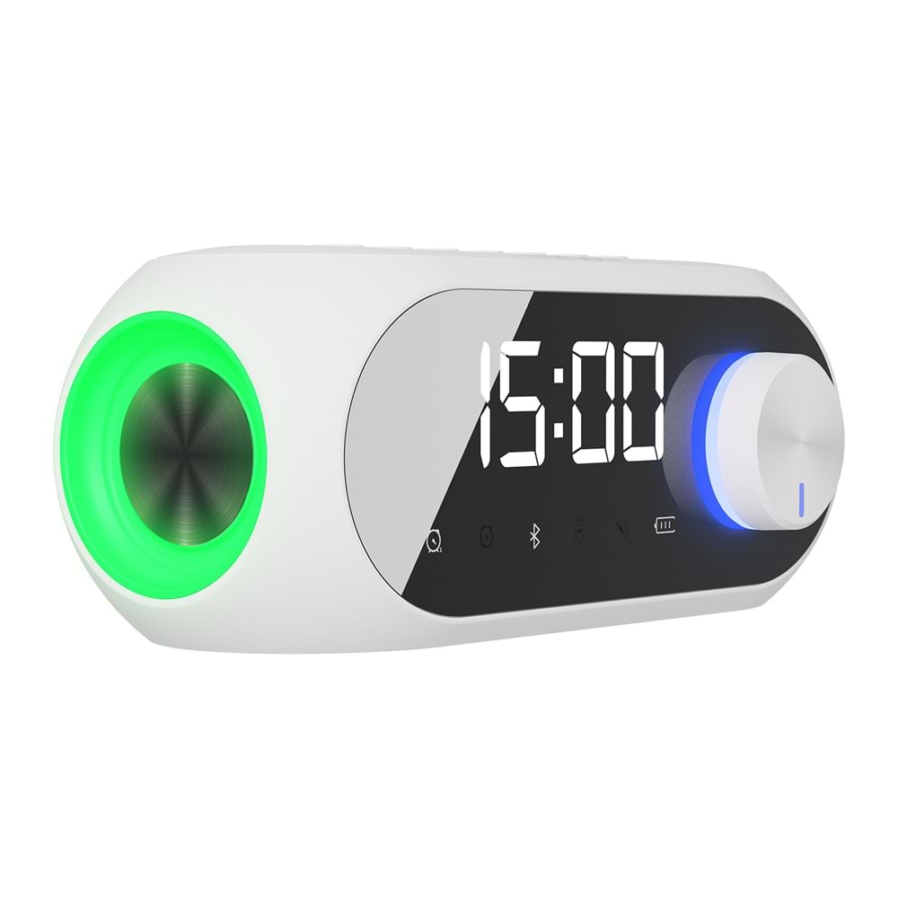 Mikado MD-W7 1200mAh 5W Beyaz/Siyah Bluetooth-Aux-Derece-Usb-FM Double Alarmlı Saat Speaker