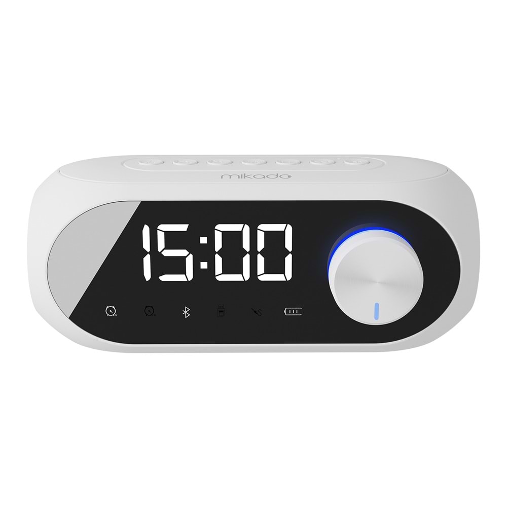 Mikado MD-W7 1200mAh 5W Beyaz/Siyah Bluetooth-Aux-Derece-Usb-FM Double Alarmlı Saat Speaker