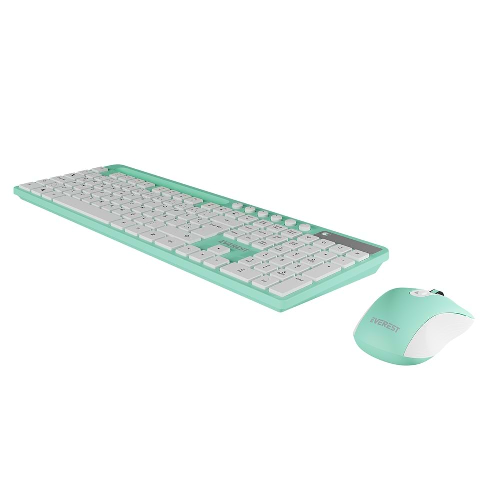 Everest KM-730 Yeşil/Beyaz Kablosuz Q Multimedia Klavye + Mouse Set