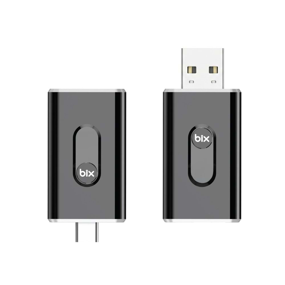 Bix CB02 2.4G/5G WiFi CarPlay Android Auto Kabloludan Kablosuza Çevirici USB-A USB-C Çift Uçlu Hibrit Adaptör