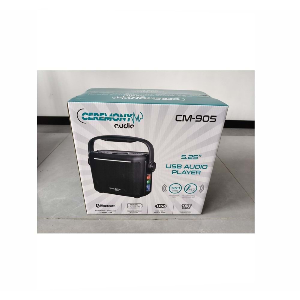 Ceremony Audio CM-905 5.25 Inç 120WATT Taşınabilir Bluetooth Hoparlör Tws Disco Light