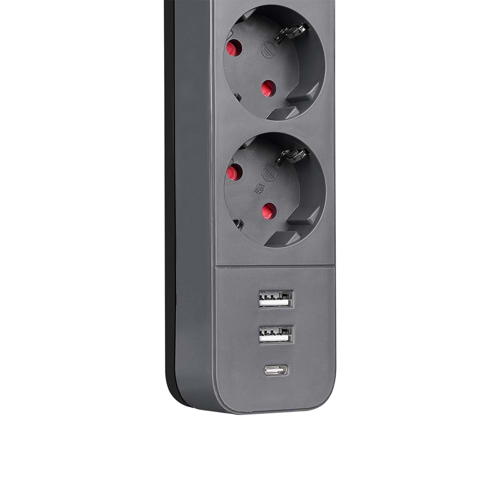 S-link SPG03TC 2 Usb +1Type C 5V2.4A 1.5m 3x1.00mm 100% Bakır 750Joule 3 lü Anahtarlı Akım Korumalı Beyaz Priz
