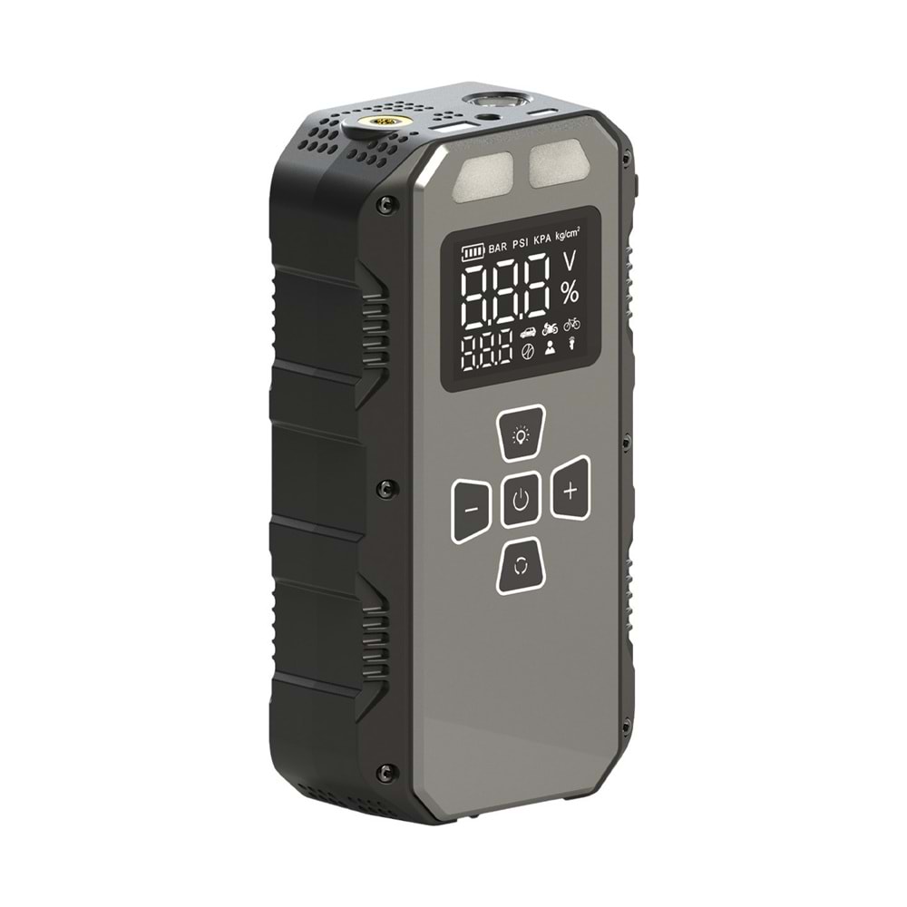 S-Link AKT2027 Koyu Gri 8000mAh 150 Psi 4 in1 Powerbank+ LED IşıkLastik Sisirme Ve Akü Takviye cihazı