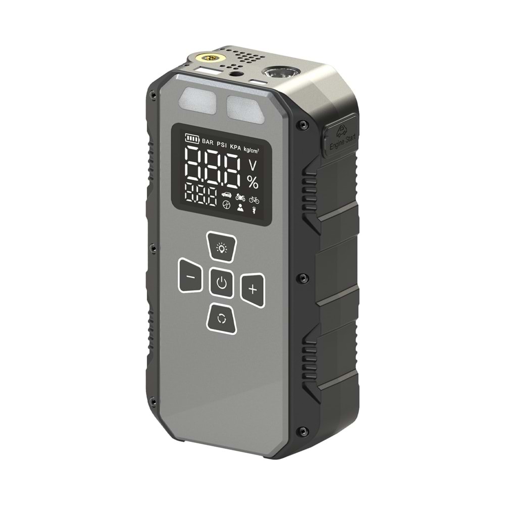 S-Link AKT2027 Koyu Gri 8000mAh 150 Psi 4 in1 Powerbank+ LED IşıkLastik Sisirme Ve Akü Takviye cihazı