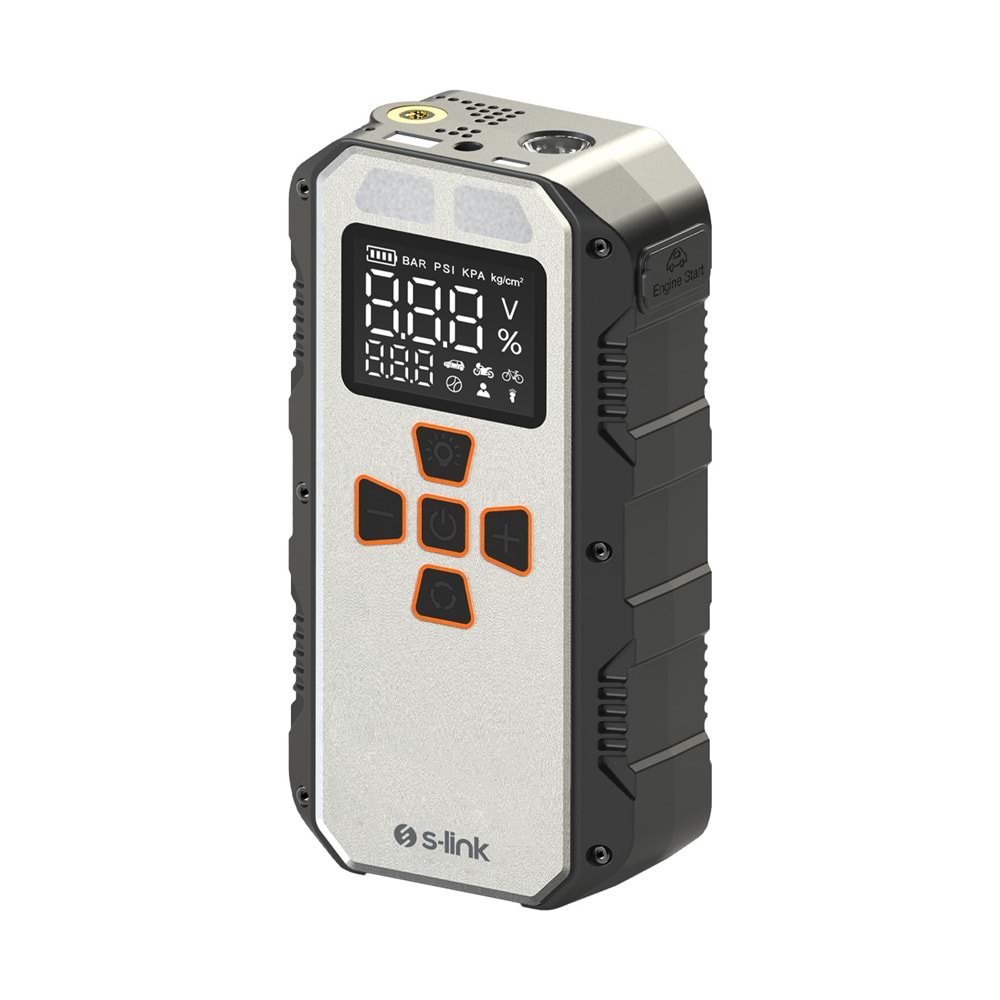 S-Link AKT2027 Gümüş 8000mAh 150 Psi 4 in1 Powerbank+ LED IşıkLastik Sisirme Ve Akü Takviye cihazı