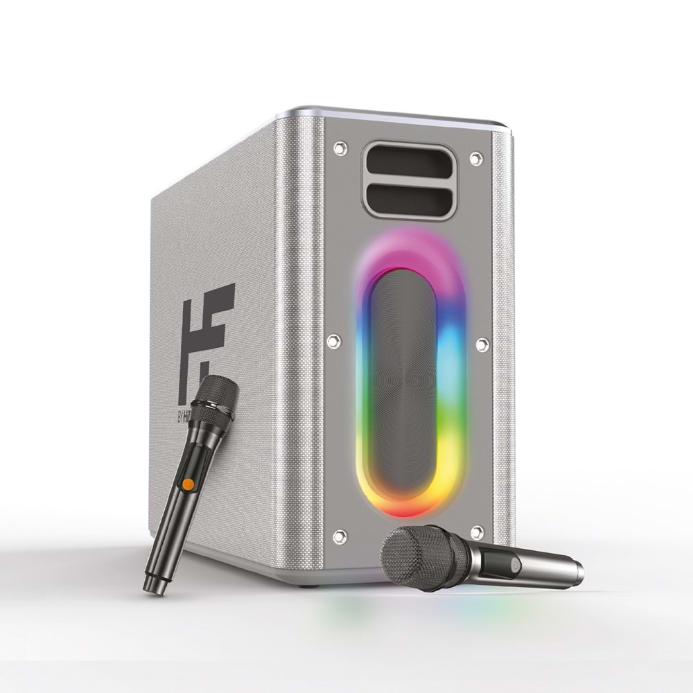 HiFuture MUSİCBOX Bluetooth 100W TWS Çift Mikrofonlu Taşınabilir Karaoke Sistemi Kablosuz Hoparlör Gümüş