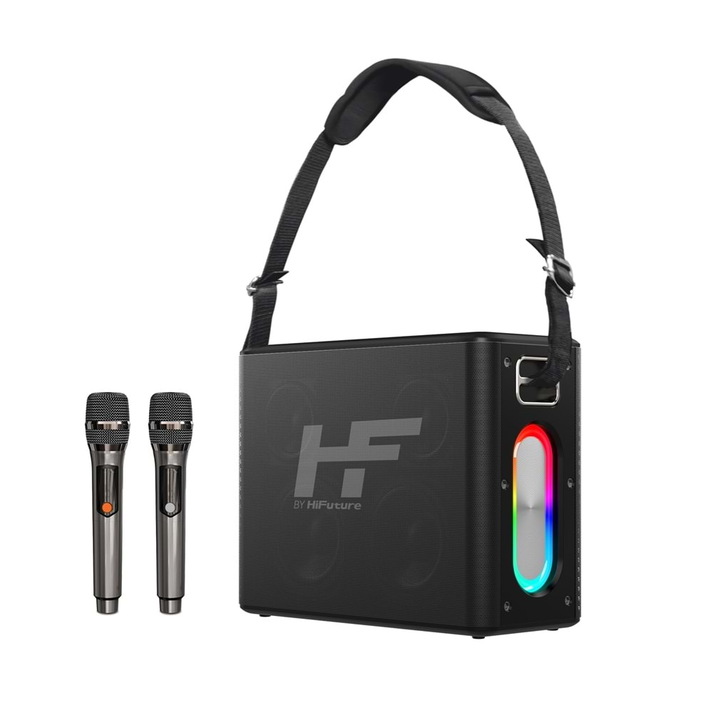 HiFuture MUSİCBOX Bluetooth 100W TWS Çift Mikrofonlu Taşınabilir Karaoke Sistemi Kablosuz Hoparlör Siyah